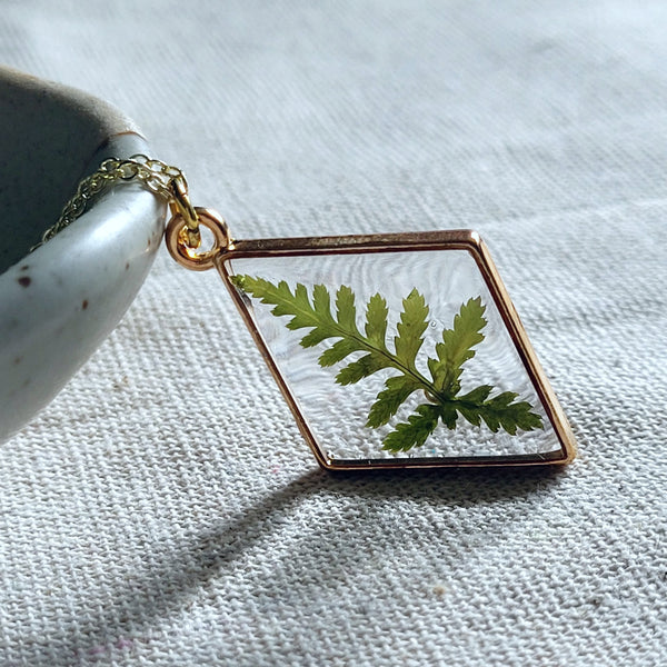 Pressed Fern Leaves Resin Necklace