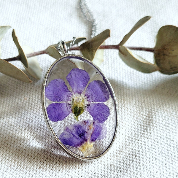 Deep Purple Flower Oval Necklace