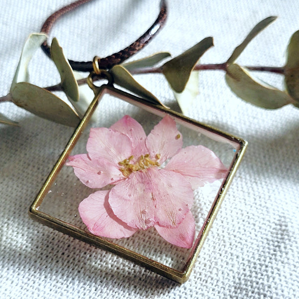 Pressed Larkspur Flower Diamond Necklace