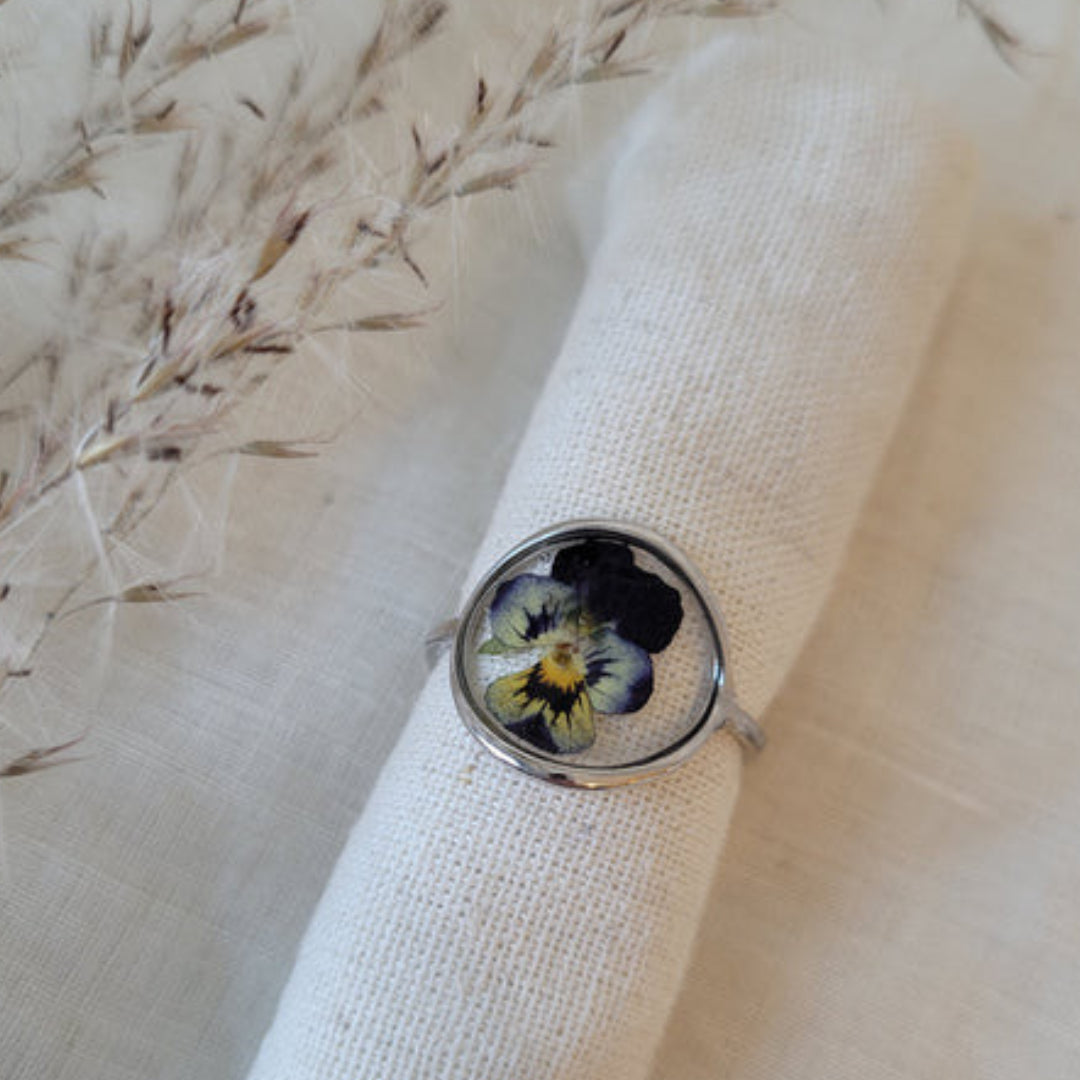 Pressed Pansy Flower Ring