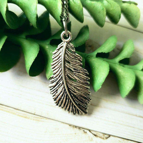 Feather Silver Charm Necklace::LittlePrettyDesigns