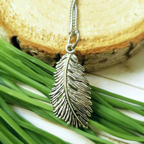 Feather Silver Charm Necklace::LittlePrettyDesigns
