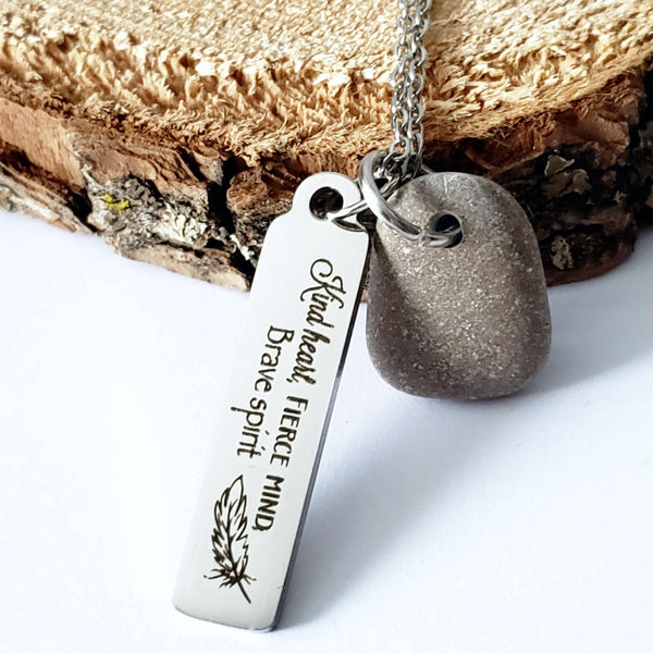 Kind Heart Fierce Mind Brave Spirit - Beach Stone Necklace:Necklace:LittlePrettyDesigns