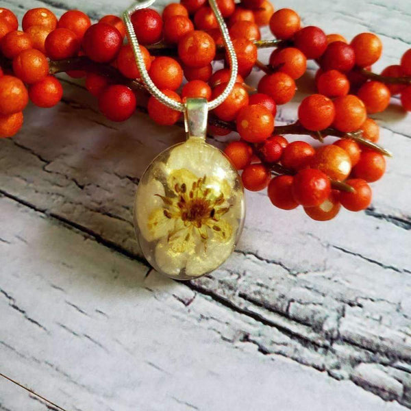 Pressed Strawberry Flower Necklace::LittlePrettyDesigns