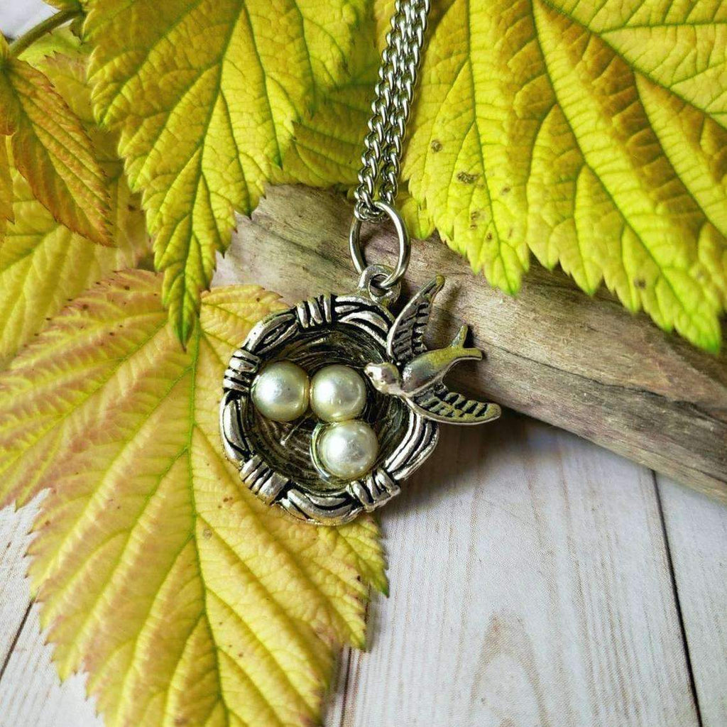 Tiny Baroque Pearl with Mother of Pearl Bird and Nest Pendant Necklace -  Snow Jewels