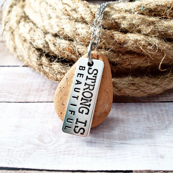 Strong Is Beautiful - Beach Stone Necklace:Necklace:LittlePrettyDesigns