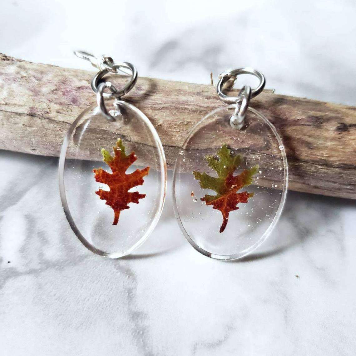 Tiny Red Fall Leaf Drop Earrings::LittlePrettyDesigns